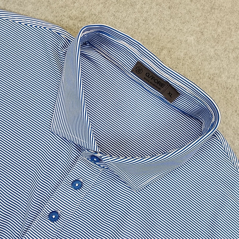 G/FORE Golf Polo Shirt Mens XL Wicking Performance Blue White Striped